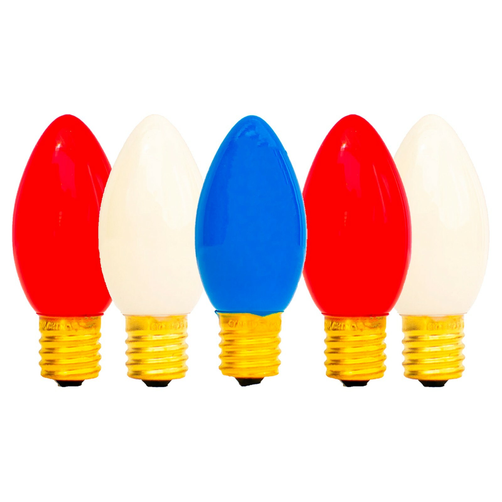 4th of July Outdoor Patio Lights Red White & Blue C7 Ceramic E12