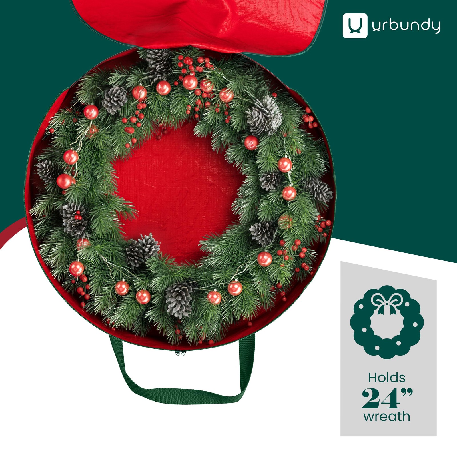 Heavy Duty Wreath Storage Bag 24 Inch 2-Pack Christmas Container Red Waterproof