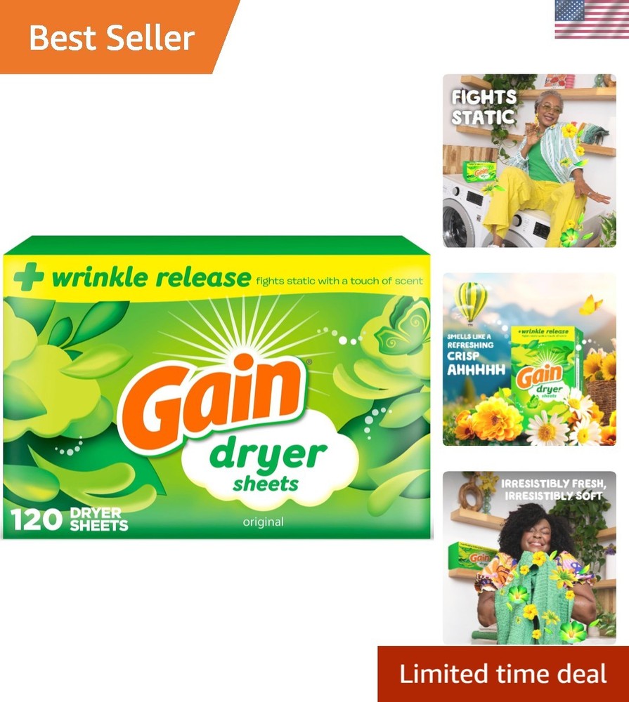 Dryer Sheets Plus Wrinkle Release,  Scent, 120 Count