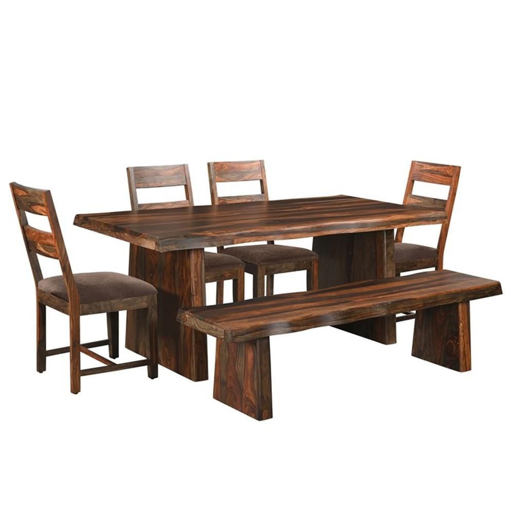 Pemberly Row 68" Live Edge Solid Wood Dining Bench in Dark Brown