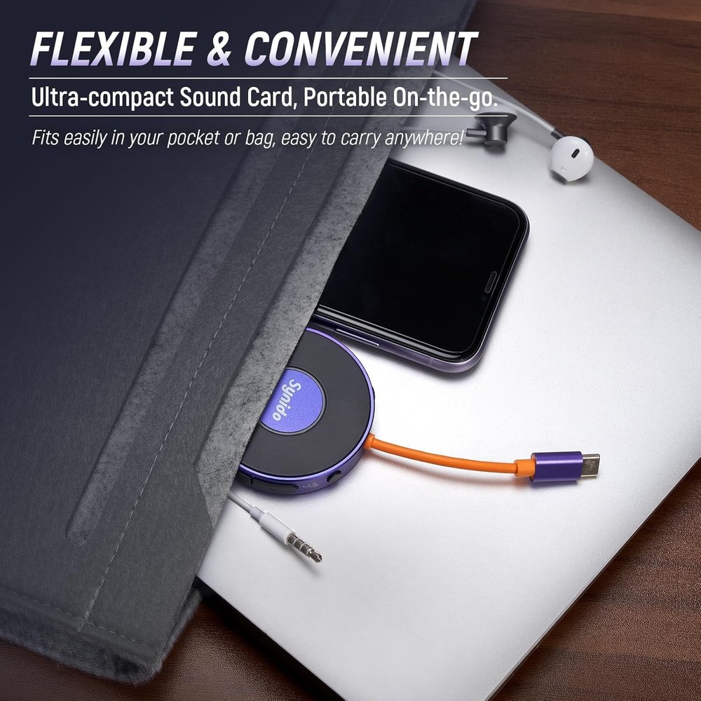 Synido Portable Guitar Audio Interface with USB-C 24bit, 48kHz Mini Interface