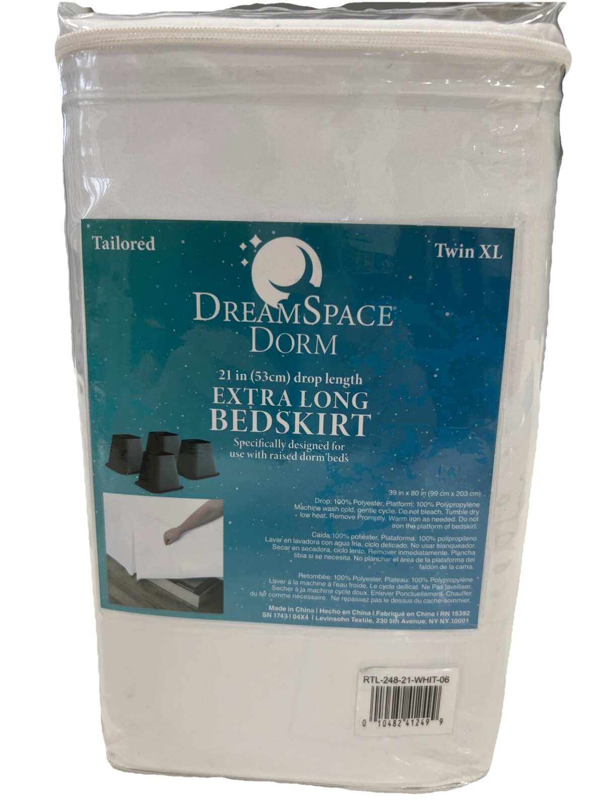 Twin XL Dorm Bed Skirt (Extra Long 21 Inch Drop) White Tailored Durable Design