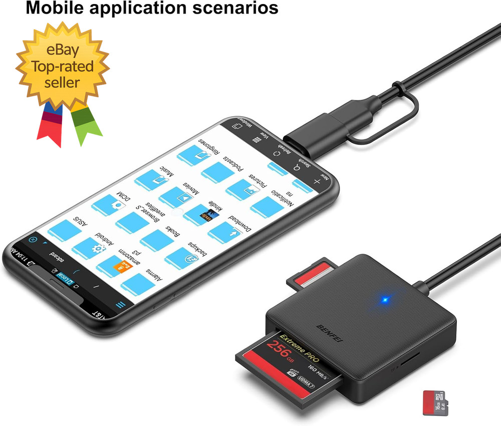 Memory Card Reader 4In1 USB 3.0 and USB C to SD Micro SD MS CF Card Reader