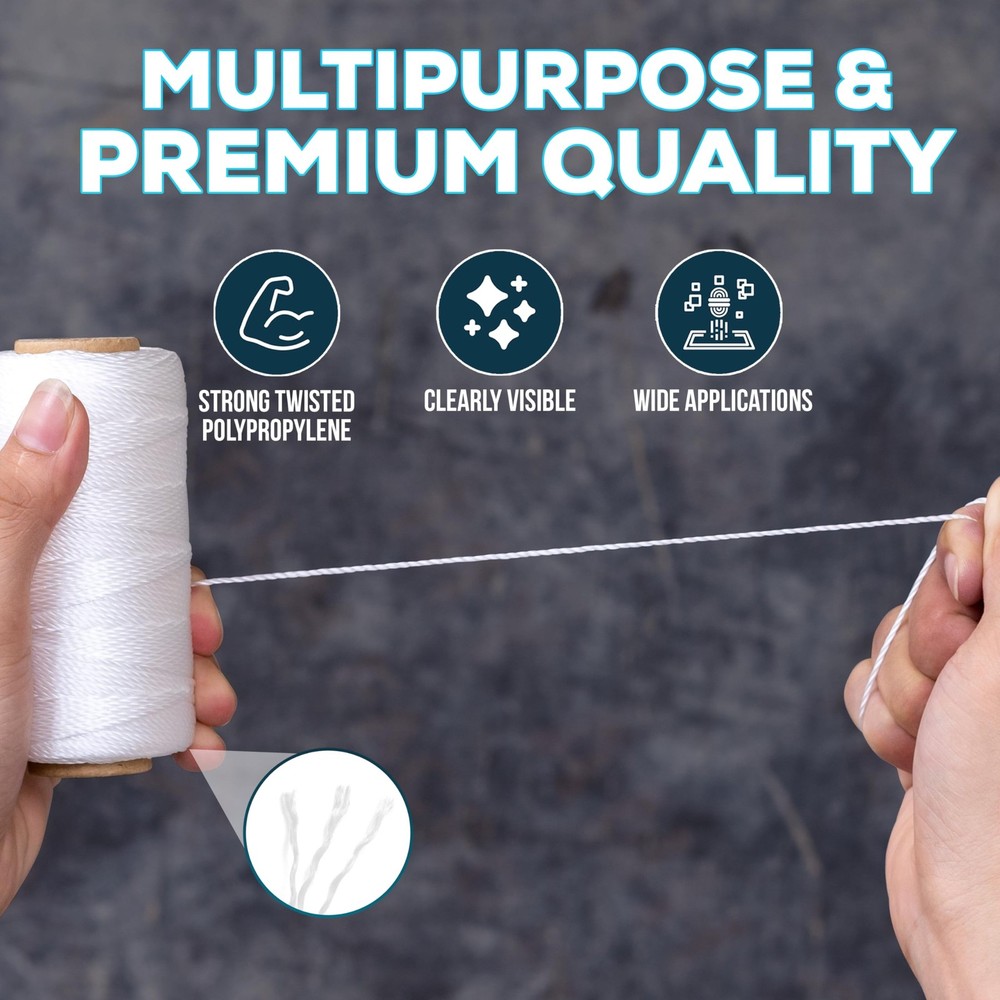Mason Line String 1.3mm Thick Twisted Polypropylene – Durable 393 Ft, White