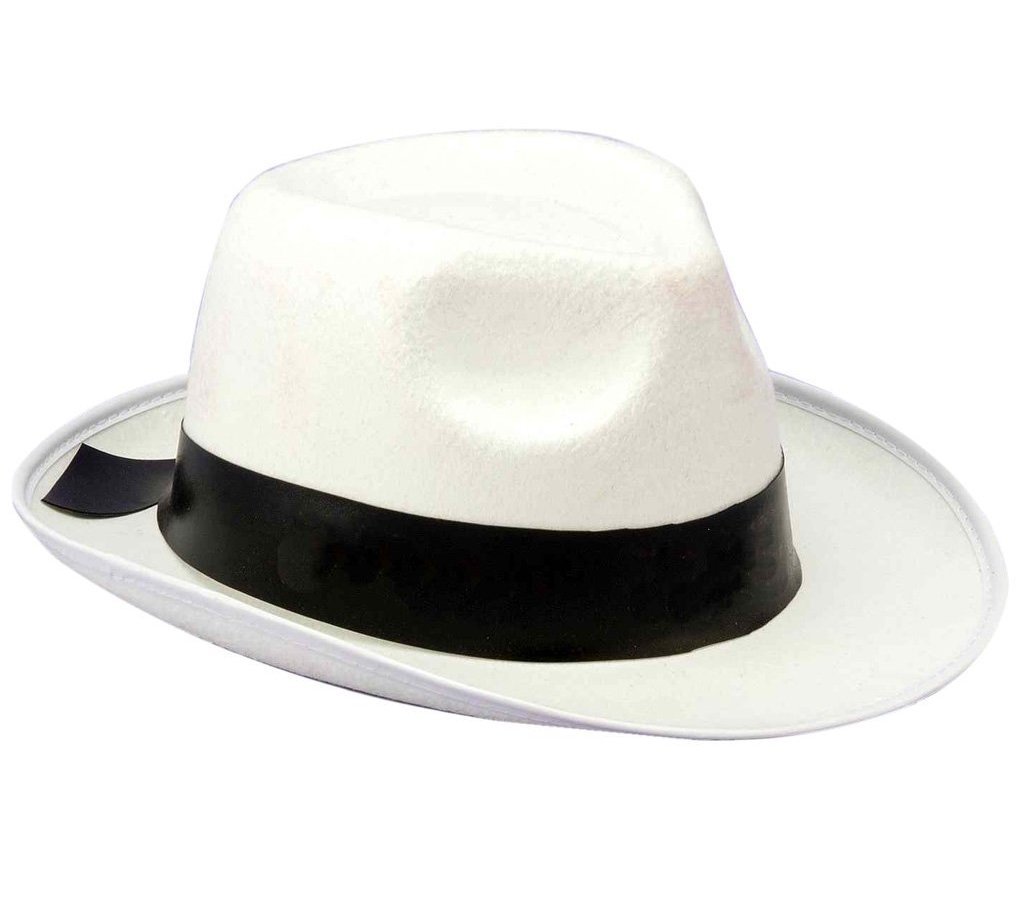 WHITE GANGSTER HAT Costume Fedora Black Band Men Women 20s 30s 40s Trilby Panama