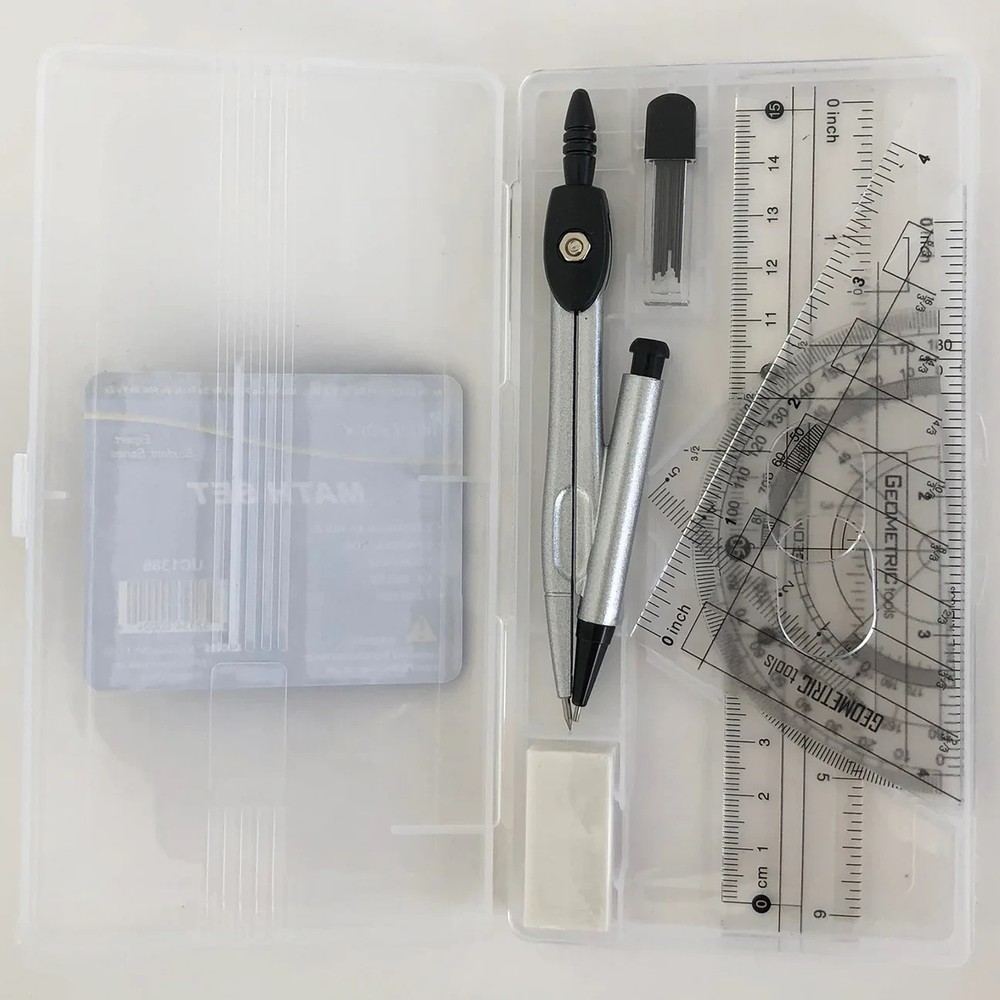 A+ Homework 8 Piece Math Set UC1386 Geometry Kit Compass Protractor Ruler