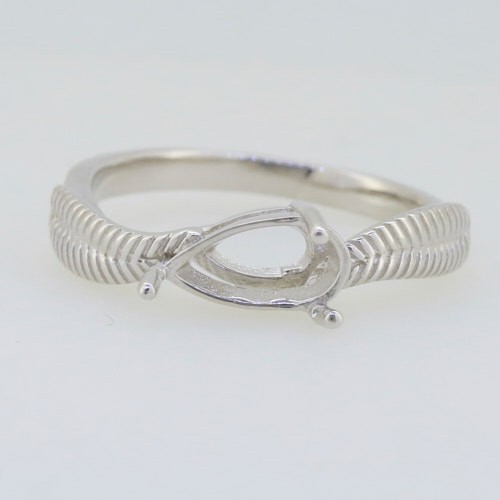 Sterling Silver Semi Mount Ring Setting Pear PE 9x6mm Feather Theme