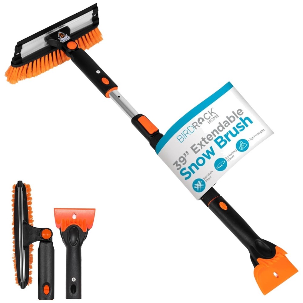 Versatile 39" Snow Brush with Double-Sided Head & Ice Scraper for Quick Clearing