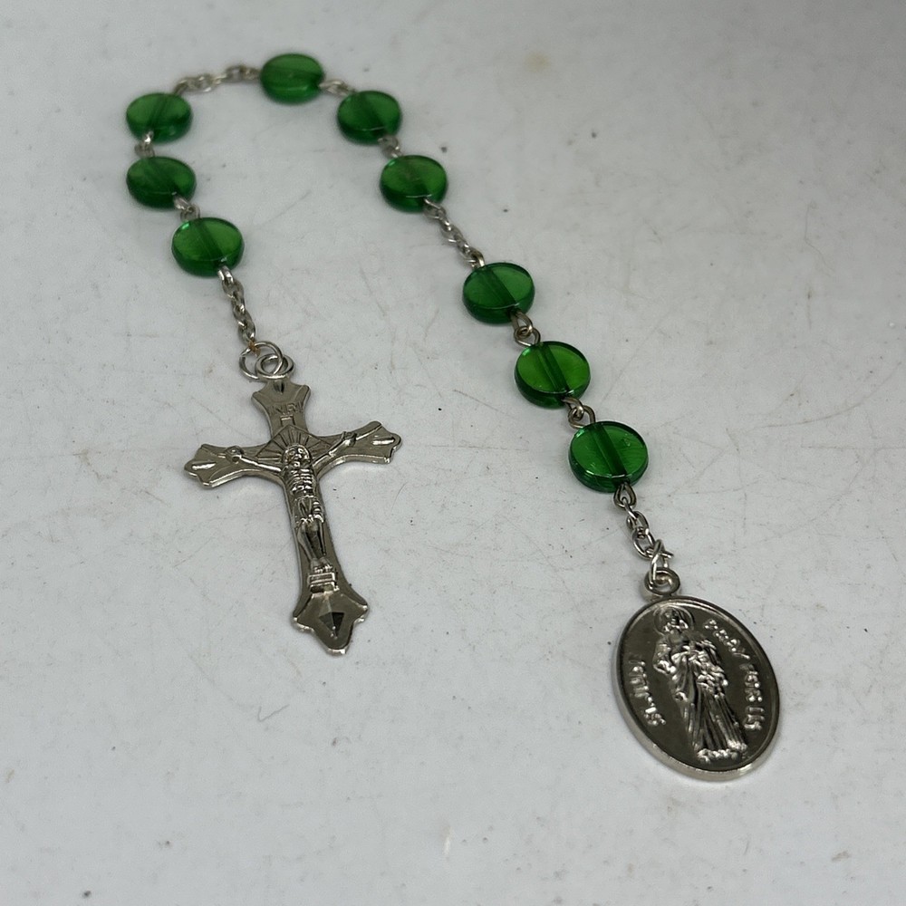St Jude One Decade Rosary Green Glass Beads Hope Impossible Causes