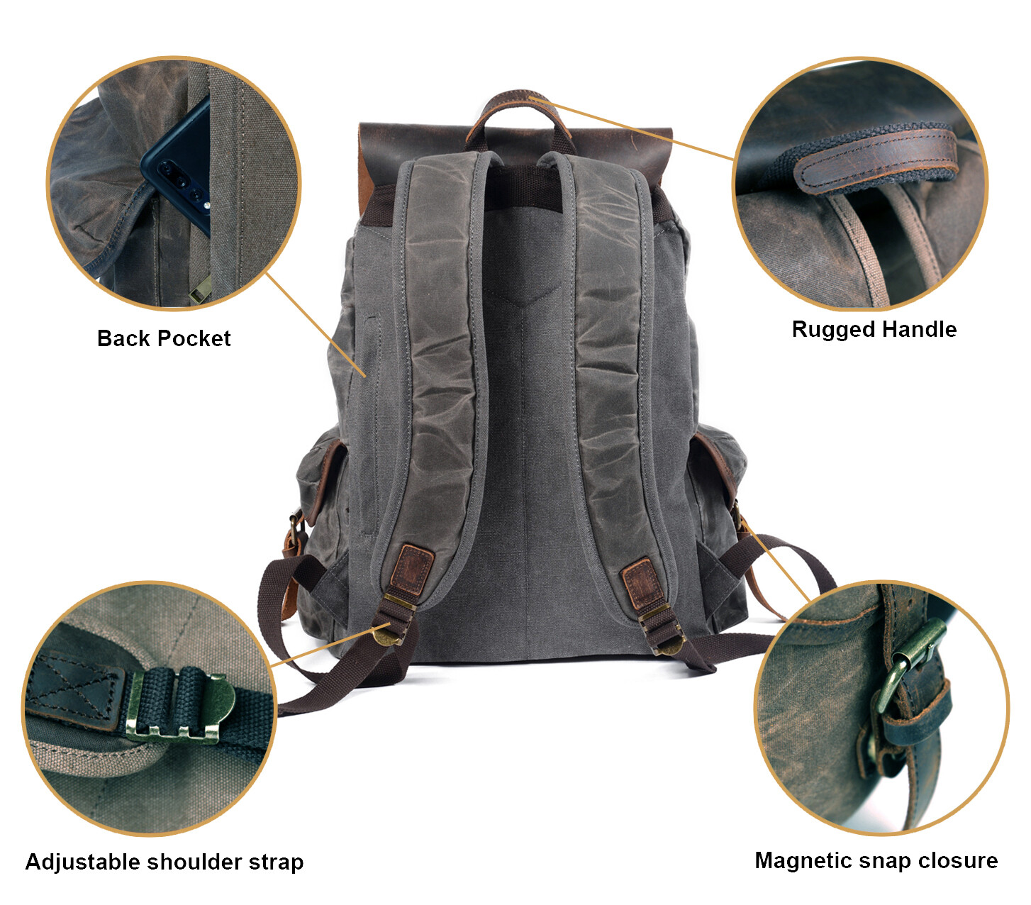 Men Waxed Canvas Leather Backpack Travel Rucksack Camping Hiking School Book Bag