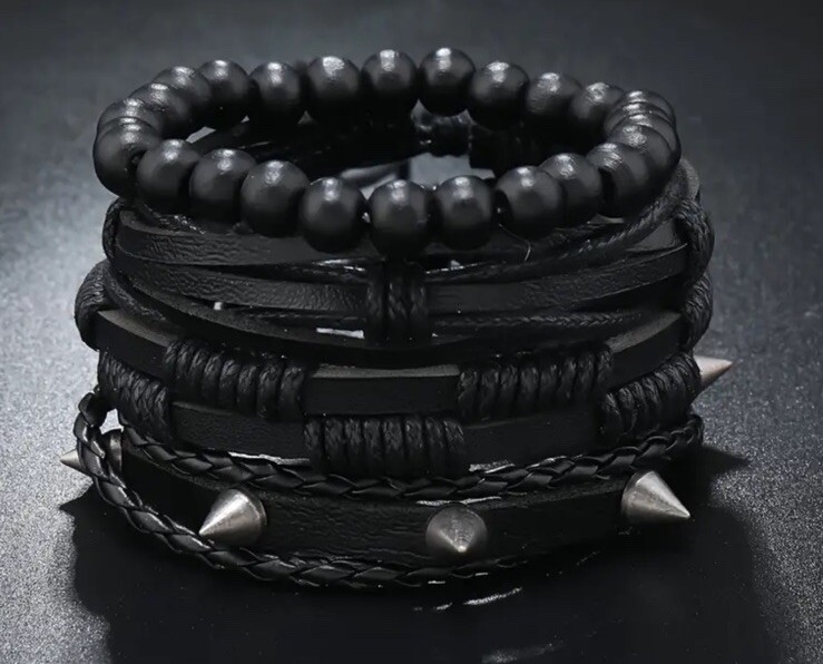 4 PC Leather Punk Bracelet Stackable Adjustable Tie New Free Ship B2861