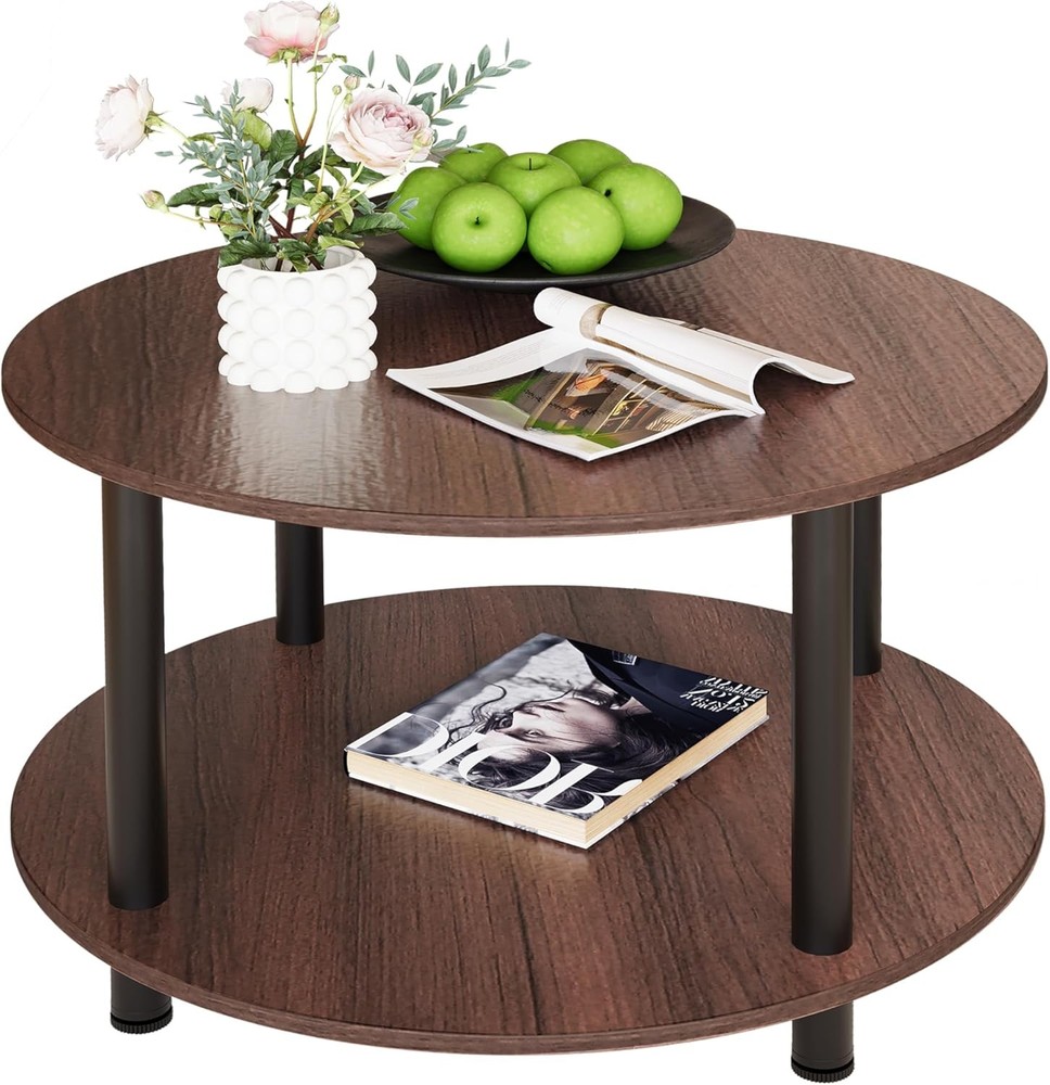 23.6" Round Coffee Table 2-Tier Small Circle Coffee Table W/ Storage Modern