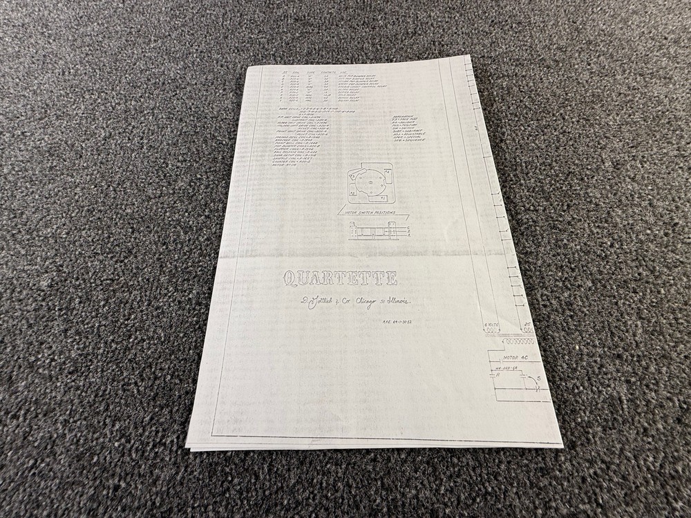 Gottlieb Quartette Pinball Machine Game Manual Schematics