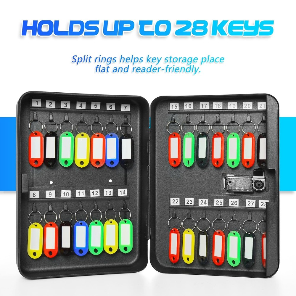 28 Key Cabinet Wall Mount, Steel Key Box Wall Mount with Code, Combination Lo...
