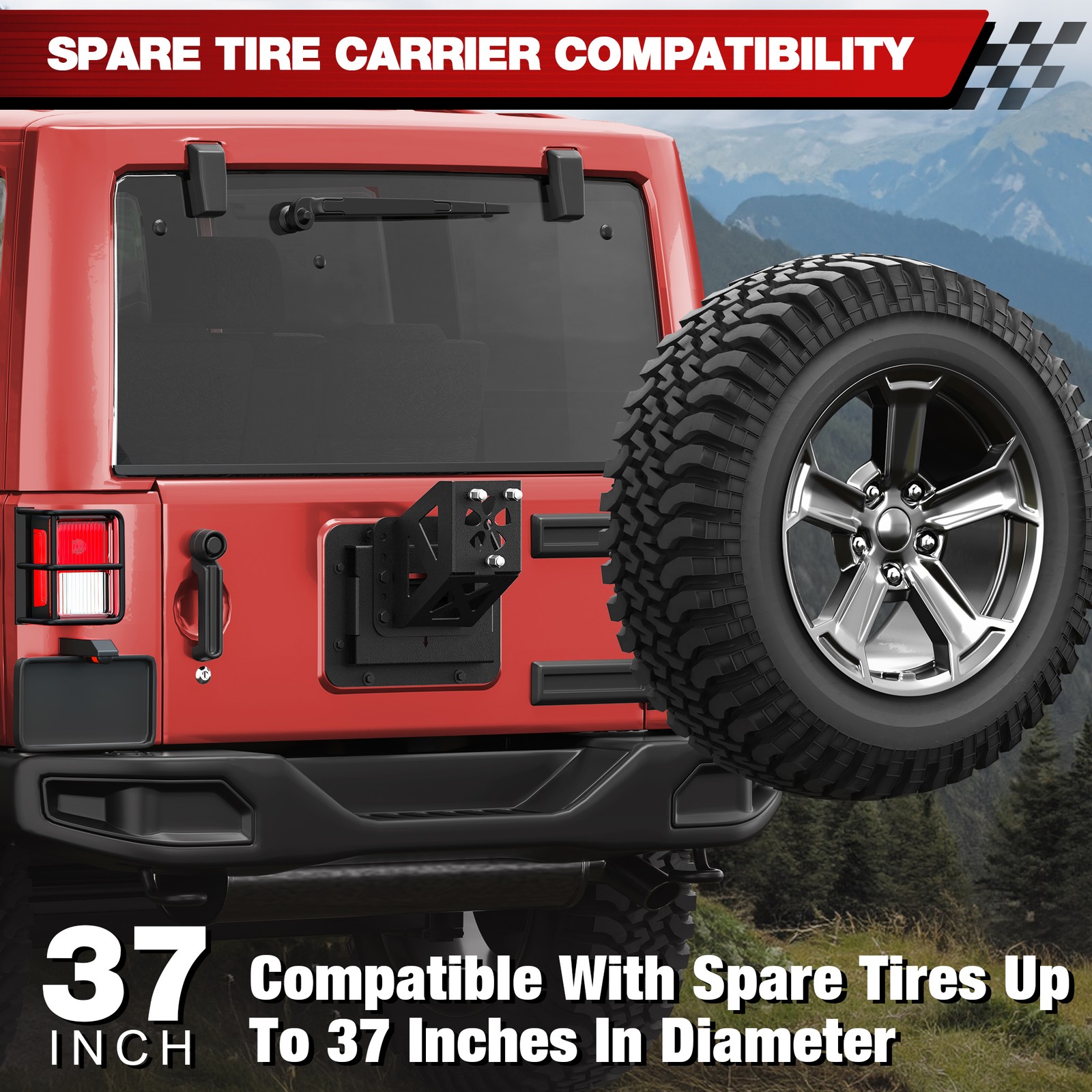 Adjustable Tailgate Spare Tire Carrier Mount Fit 2007-2018 Wrangler JK/JKU