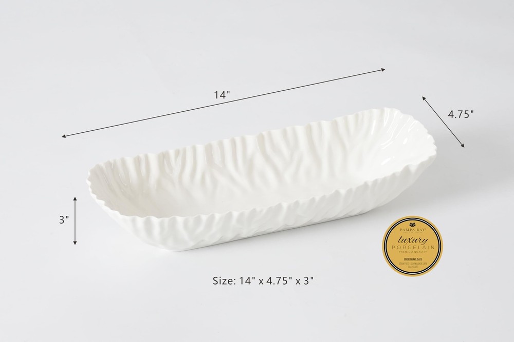 Pampa Bay Mascali Bianca Deep Rectangular Server, 14" x 4.75" x 3" Tall