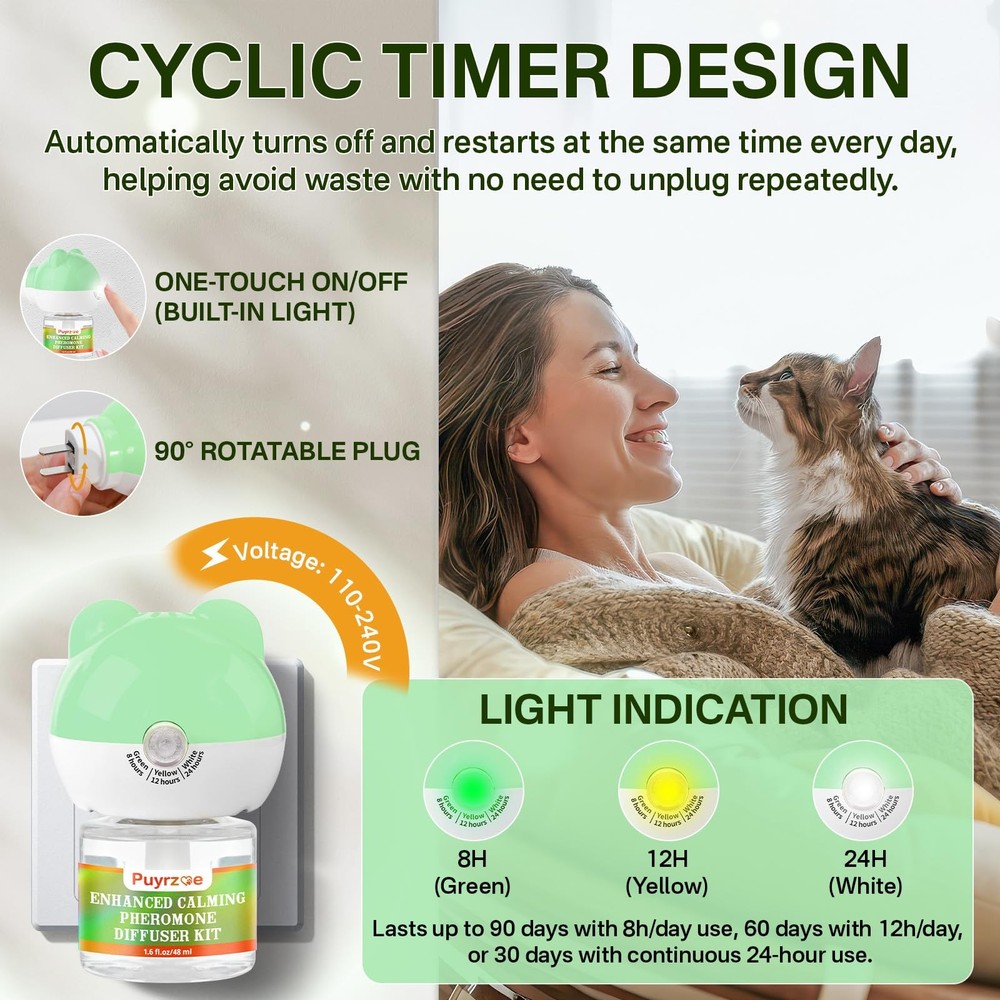 Cat Calming Diffuser with Timing Function, 3-in-1 Cat Pheromones Calming Diff...