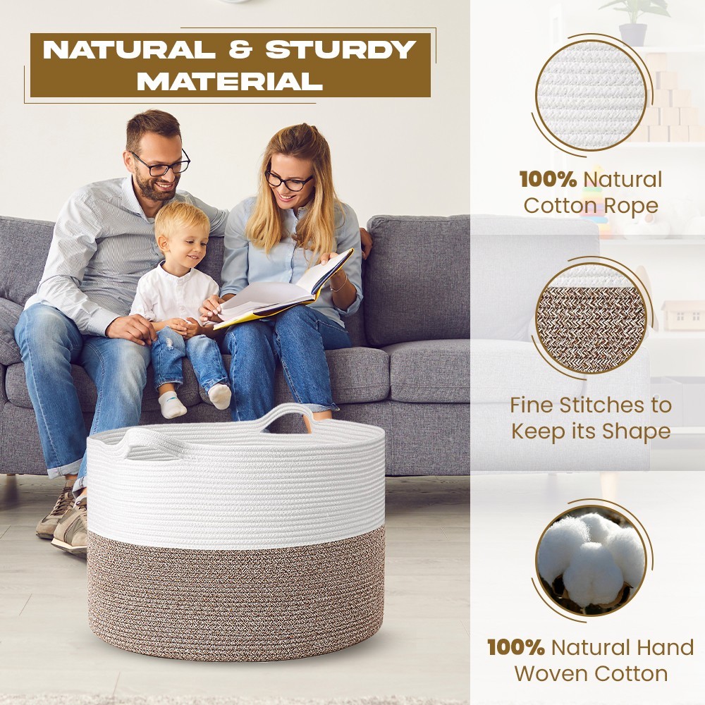 Large Blanket Basket 22 x 14 in Cotton Rope Storage Basket