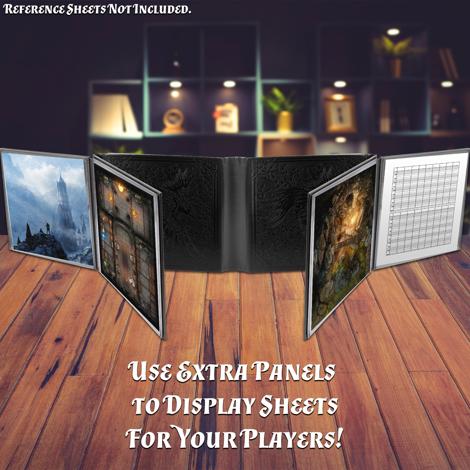 DM Screen 12-Panel GM Dungeon Master Screen with 4 Panels for TTRPGs, Black