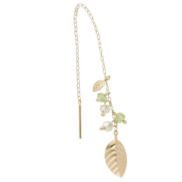 K10 Gold Leaf Threader Earrings (Pair) Peridot & Lemon Quartz