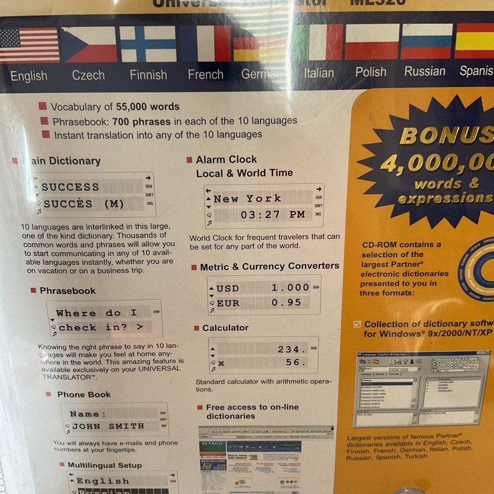 Ectaco ML320 Universal Translator 10 Languages Dictionary & Organizer NEW Boxed