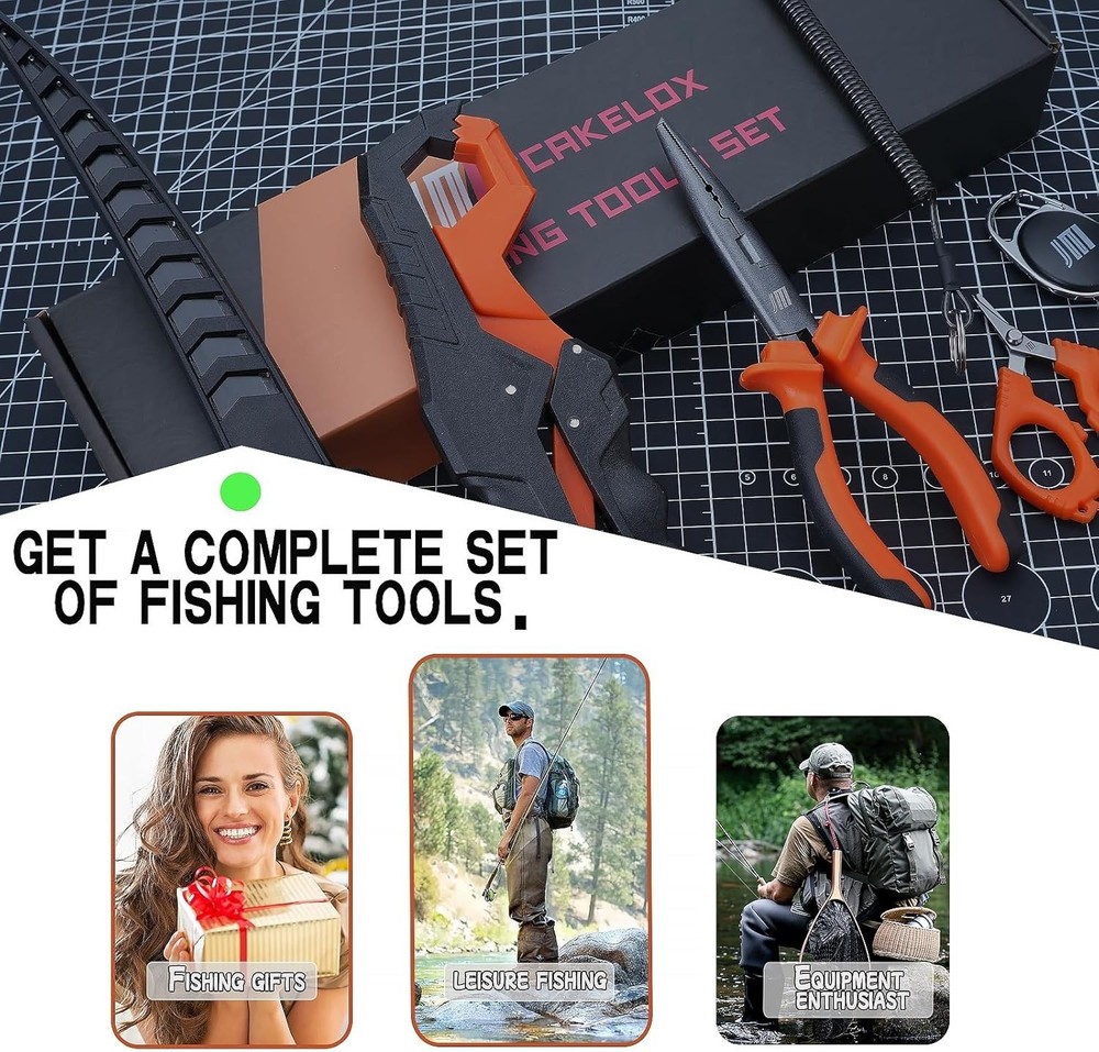 Complete Fishing Essentials: Razor-Sharp Knife, Pliers, and Tool Retractor Set