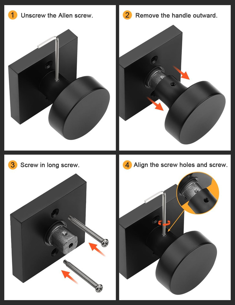Matte Black Door Knobs with Square Rosette - 10 Pack, Heavy Duty Handles