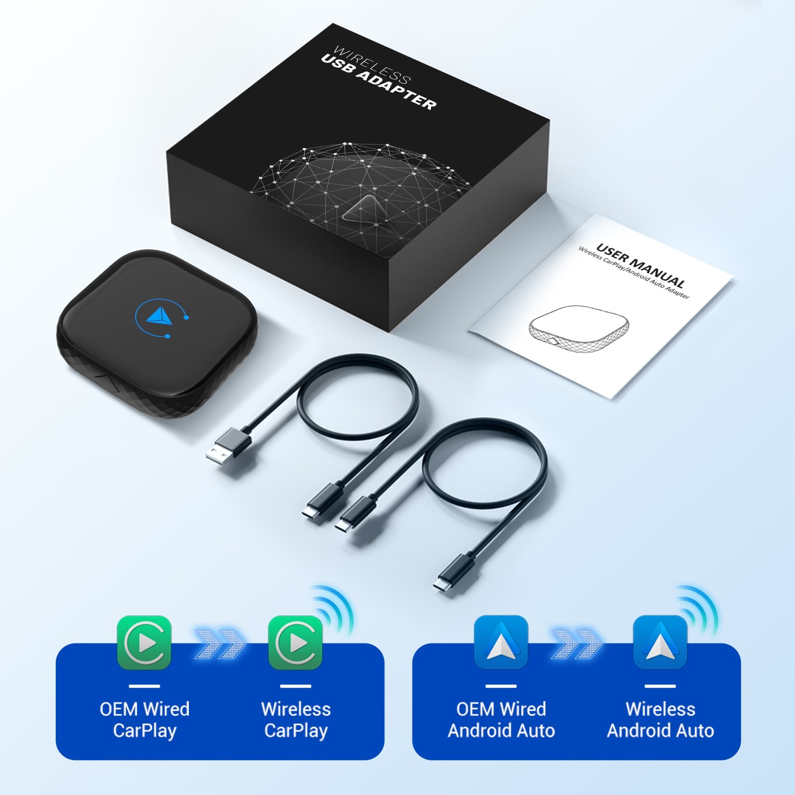 2 in 1 Wireless Apple CarPlay/Android auto Wireless Adapter for Android & Apple