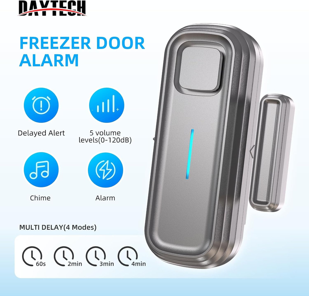 Daytech Refrigerator & Freezer Door Alarm - Adjustable 1-4 Minute Delay, 0-120dB