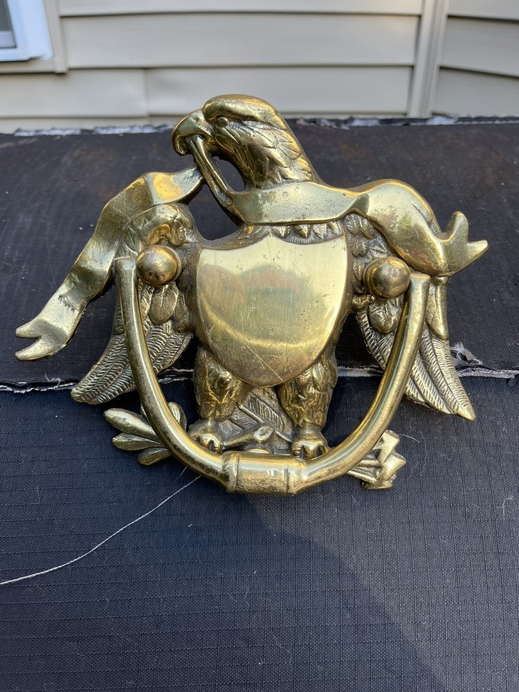 Vintage Solid Brass Heavy American Bald Eagle Door Knocker