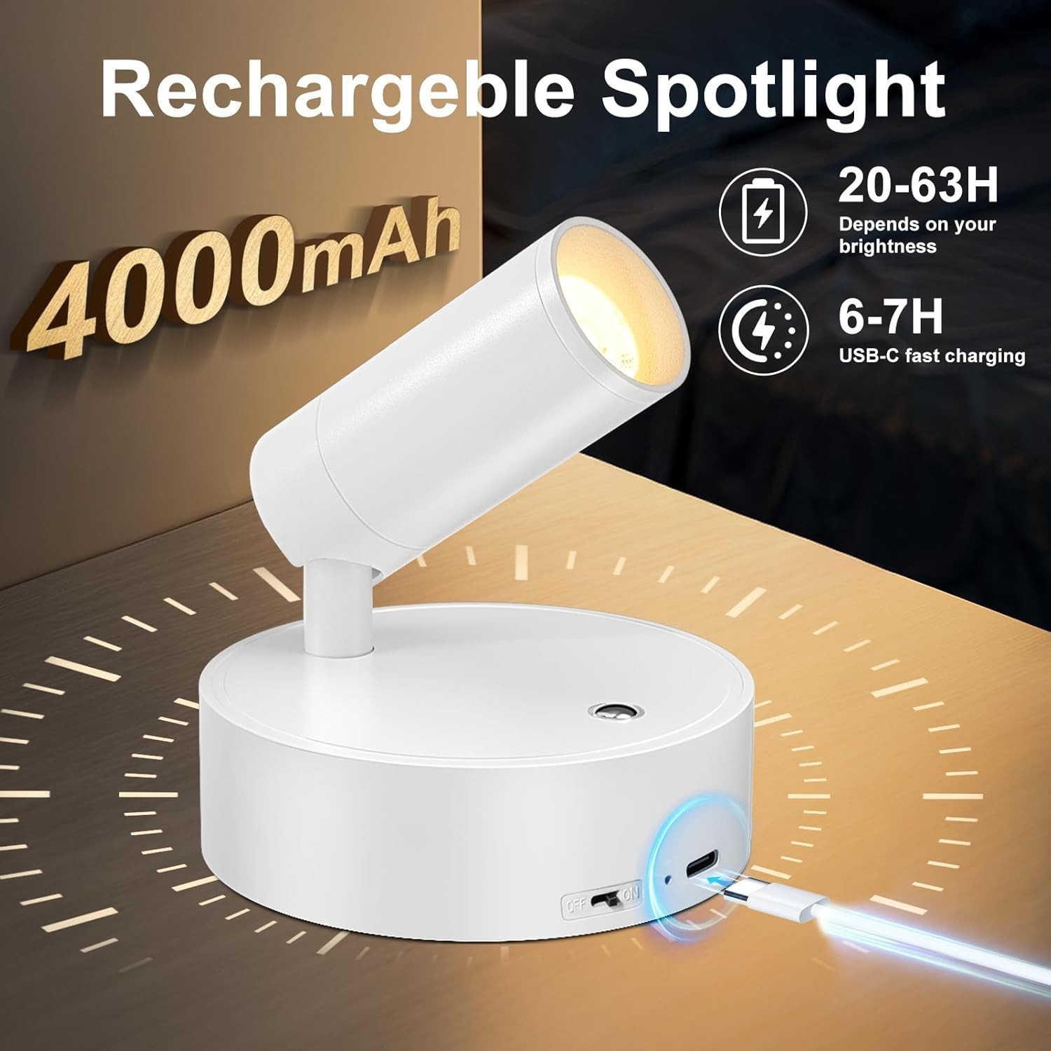 Rechargeable Remote Spot Lights with Timer Dimmable Battery Operated Uplighting