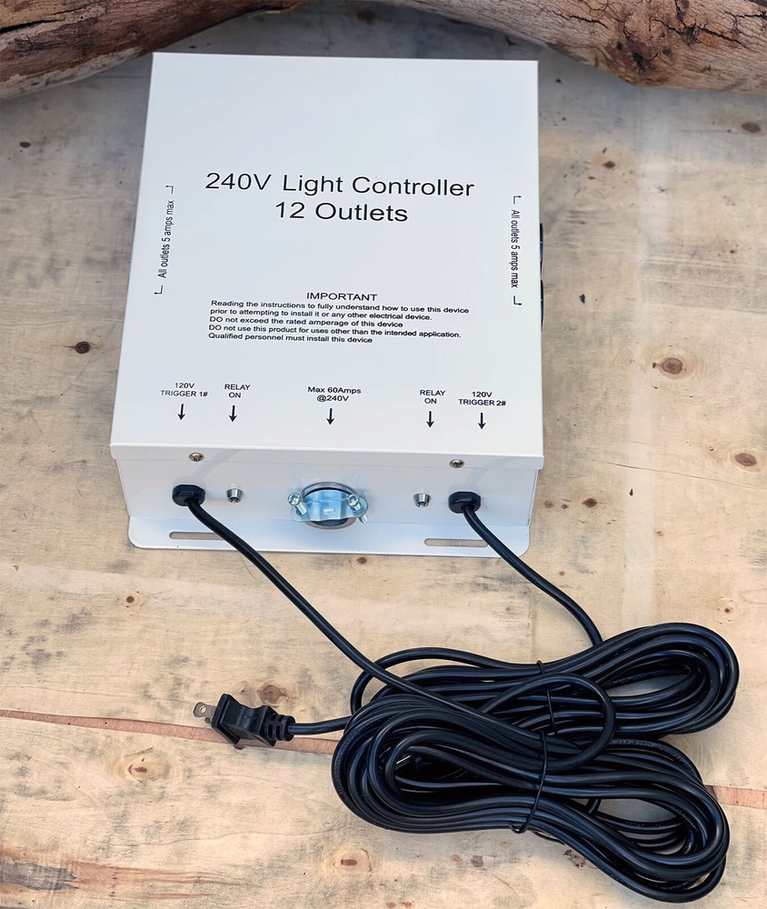 12 Outlet MLC MASTER LIGHT RELAY CONTROLLER 240V 60A Hydroponic W/2 TRIGGER CORD