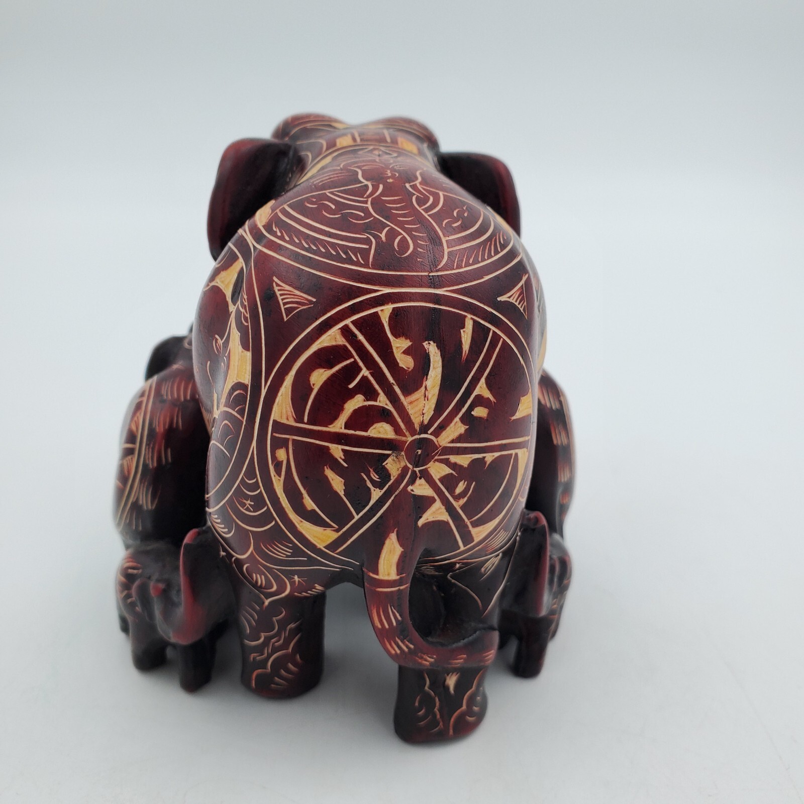 Elephant Family Hand Carved Figurine Statue Himalayan Handmade Nepal Resin