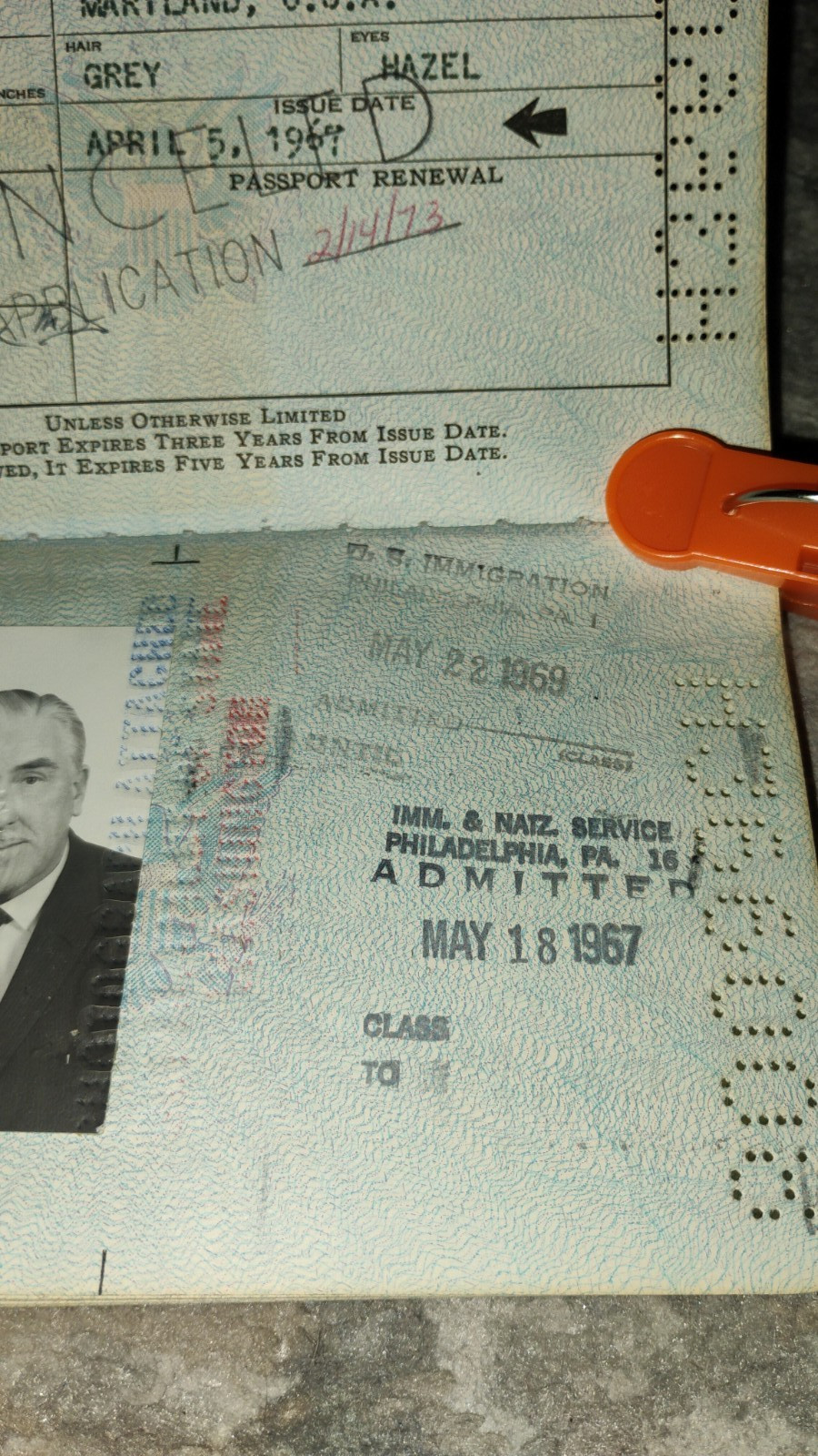 VINTAGE PASSPORT USA 1967 TRAVEL UK and The Netherlands