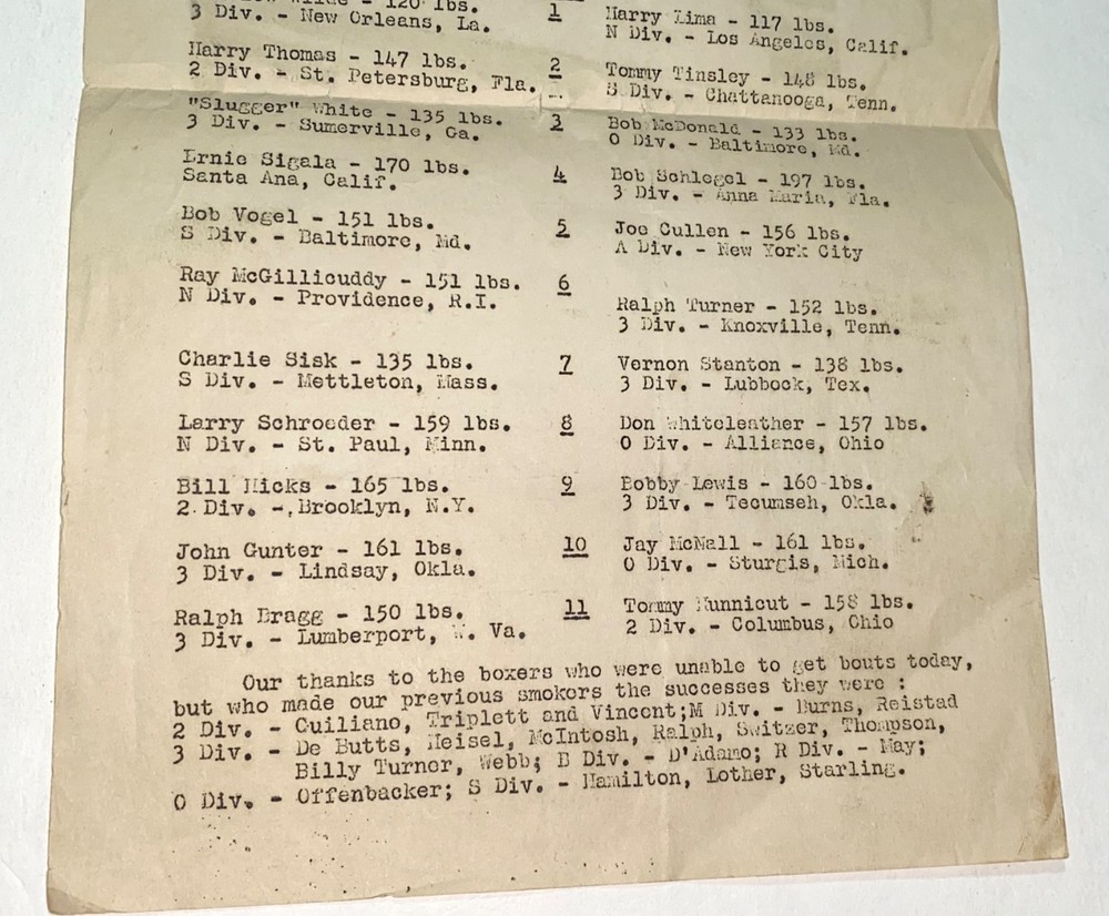 Rare American WWII Navy USS Rushmore Thanksgiving Smoker Boxing Program! 1944!