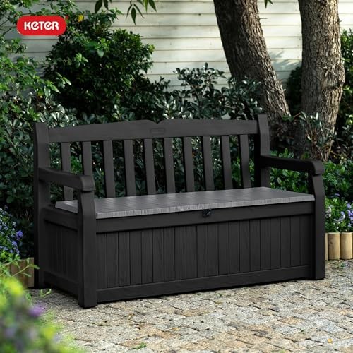 Solana 70 Gallon Storage Bench Deck Box for Patio Storage, Front Graphite