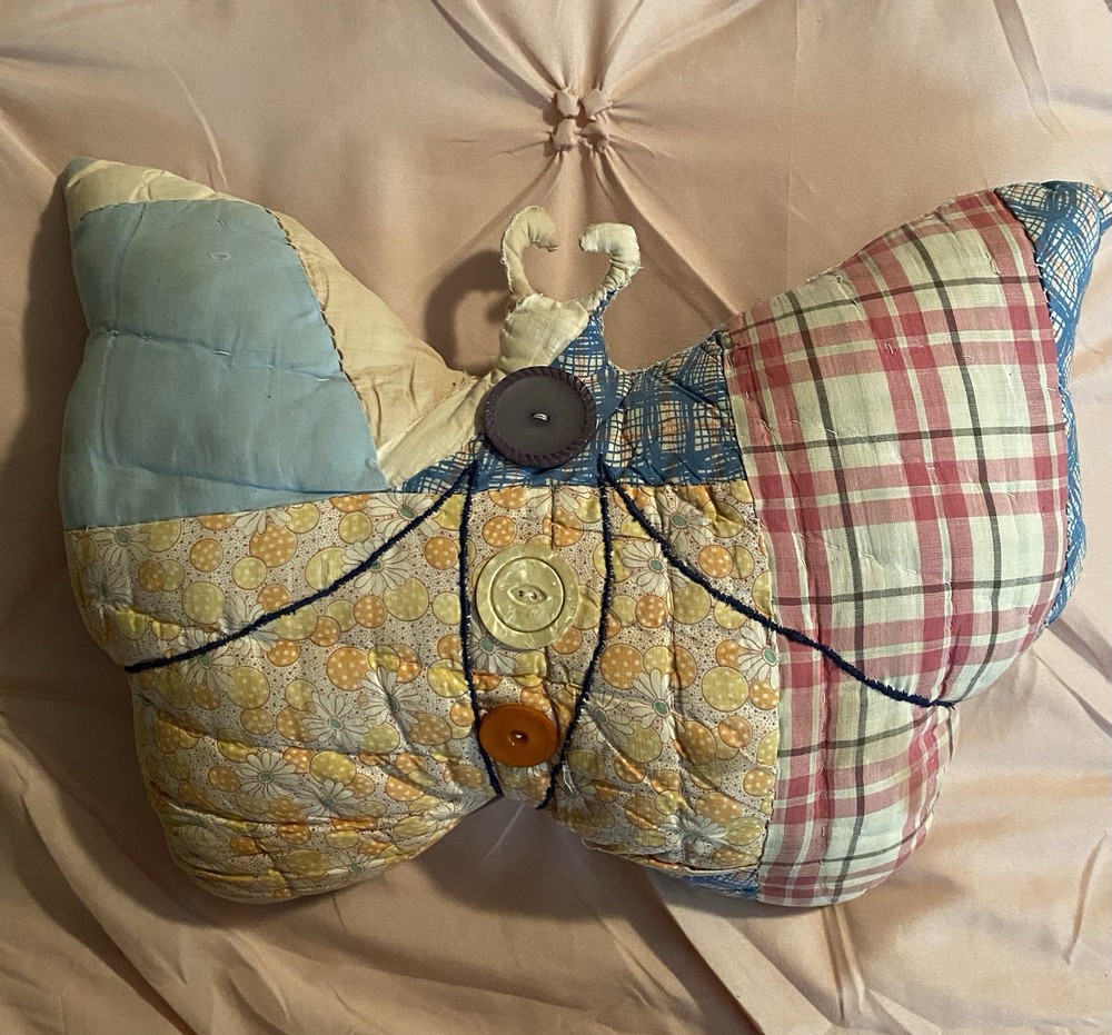 Vintage Handmade Butterfly Patchwork Quilt Pillow