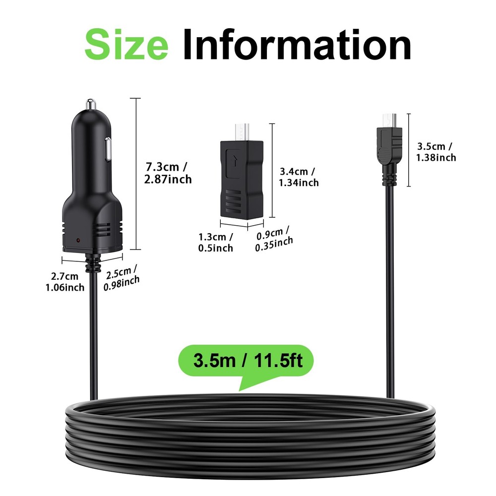Range Tour Dash Camera Car Charger, Mini USB and 2A-I-Mini/Micro USB, Black