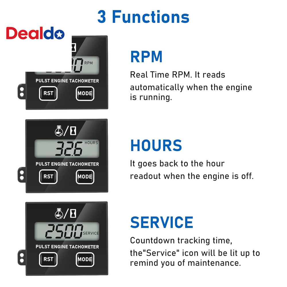 Small Engine Tachometer, Digital Tachometer Tach Gauge Reset Function Equipped w