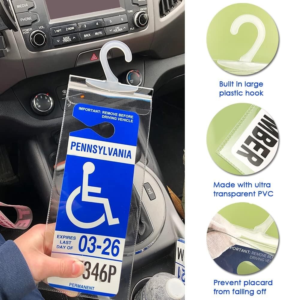2x Handicap Parking Permit Placard Protector Cover Hanger Car Holder Hang Sleeve