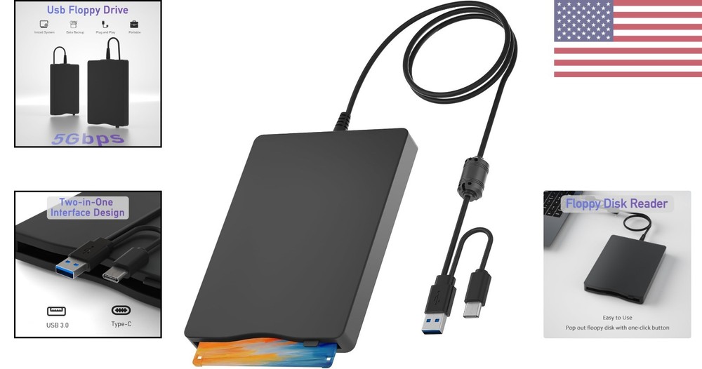Compact 3.5-Inch USB Floppy Drive - Fast Data Reader for Laptops and Desktops