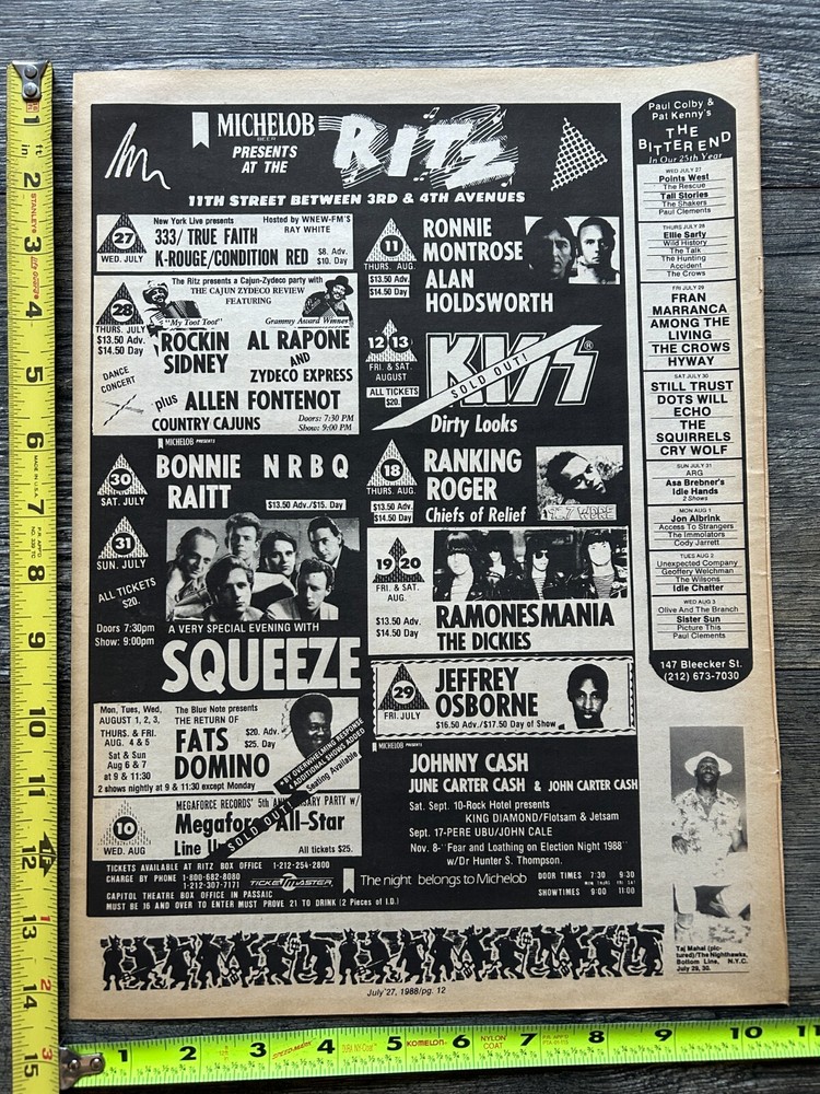 KISS Concert Ad Advert Crazy Nights Tour Aug 12 13 1988 Ritz NY Vintage Kiss C