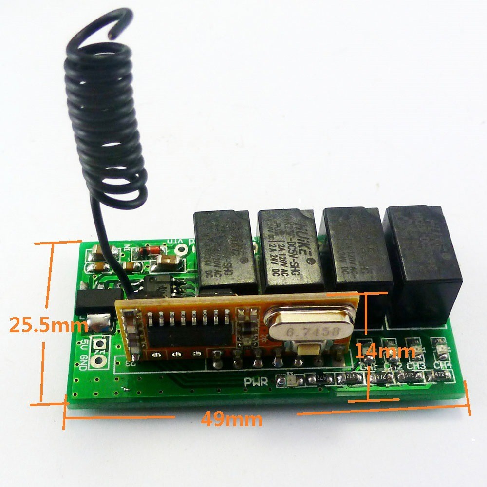 433M 4 Way Wireless Microcontroller RF Relay Remote Control Switch for Wireless