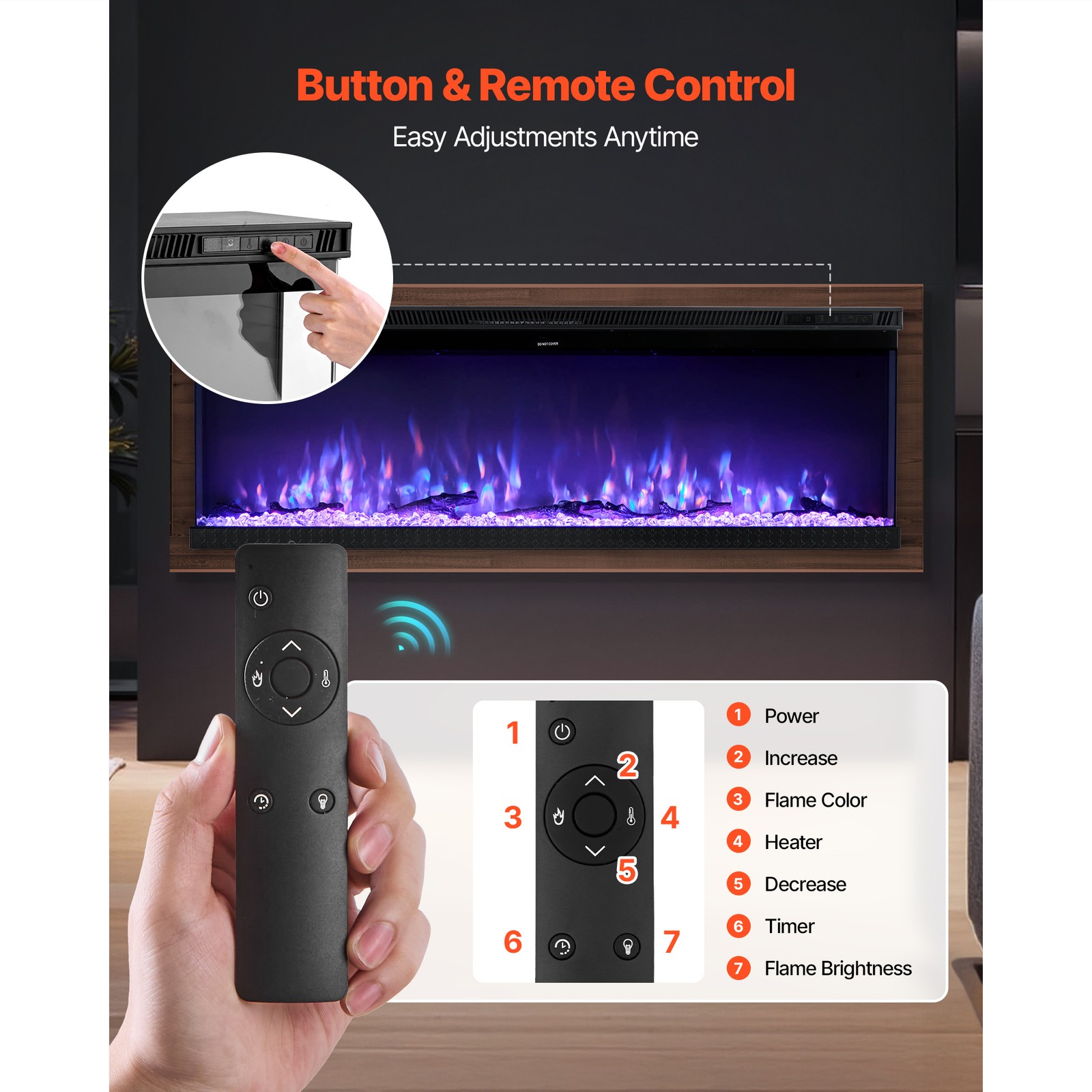 Uimoso 50-Inch Electric Fireplace Three-Sided Glass Wall-Mount & Recessed 1500W