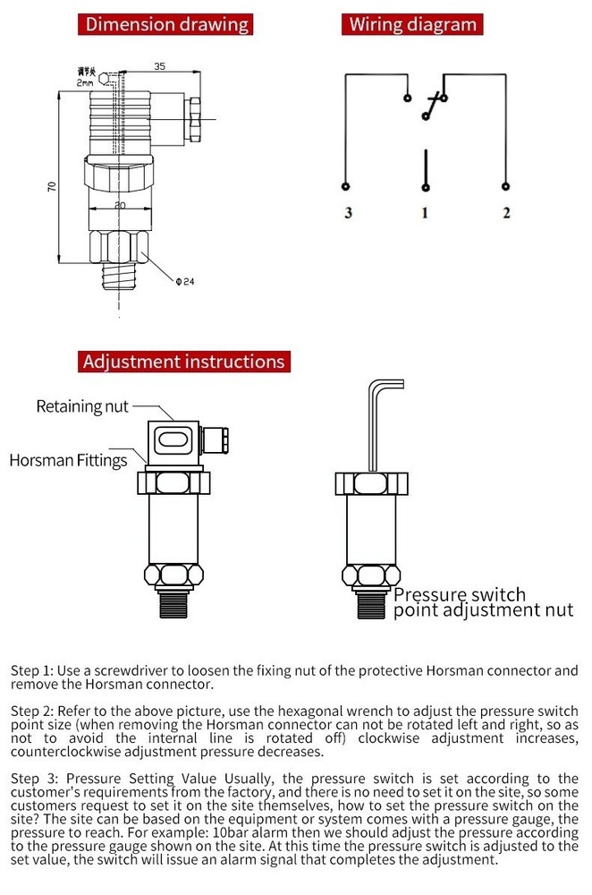 Pressure Switch 0-400bar Adjustable Span Pump Control Long Life NO NC Integrated