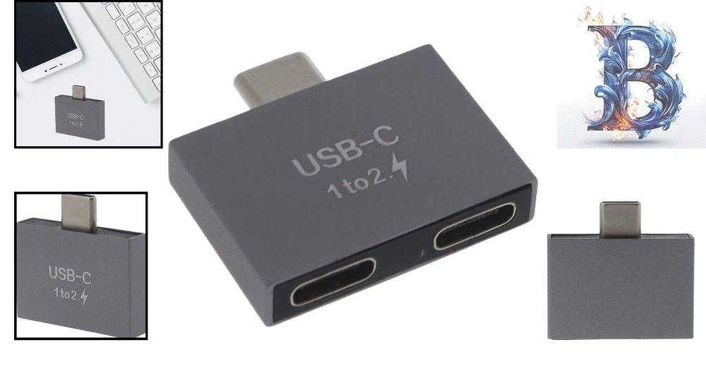 USB C Splitter Adapter - 2.8x2.8cm, Gray for Fast Charging and Data Connectivity
