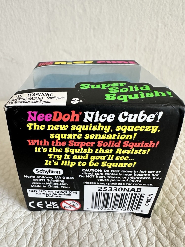 Schylling Nee Doh Nice Cube Super Solid Squish Squeeze Blue Toy