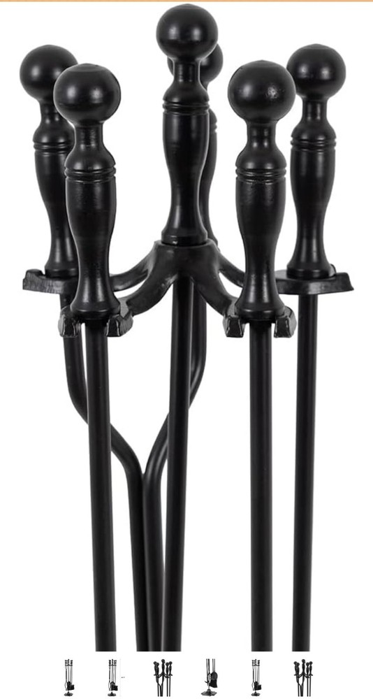 Modern Ember Cascade 5 Piece Fireplace Tool Set in Black | Includes Brush,...