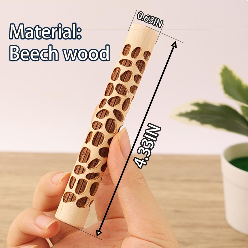11-Pc Wood Texture Roller Set – Embossed Pattern Clay Rolling Pins & Carved S...