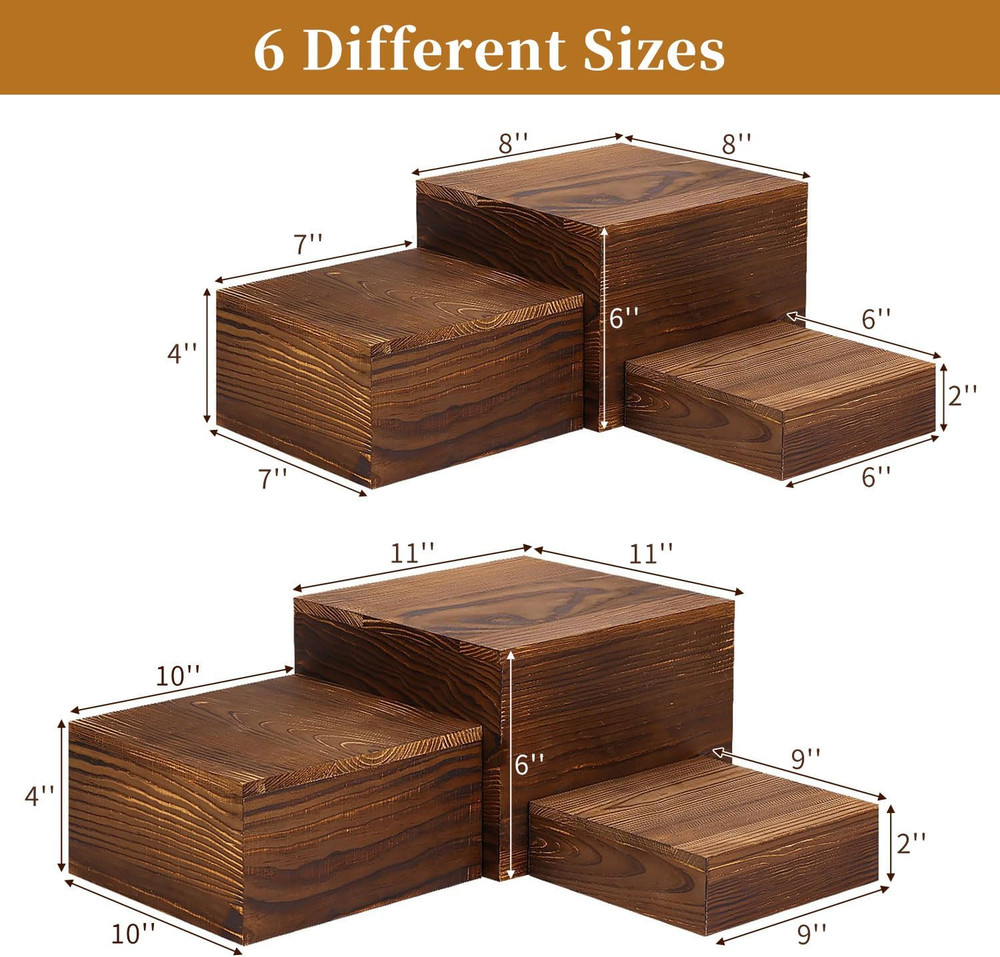 Wooden Risers Display Stands - Rustic Cake & Cupcake Stands, 6 Pack